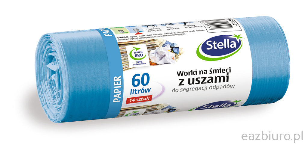 Worki z uszami Stella, do segregacji odpadów papierowych, 60 l, zestaw 14 sztuk., | eazbiuro.pl | Kup pewnie!