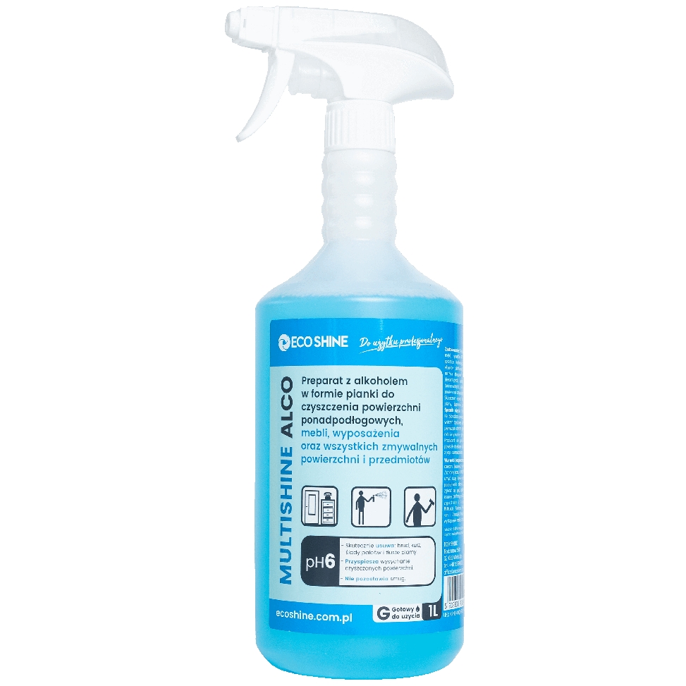 Eco Shine multishine alco 1l gotowy do użycia płyn z alkoholem do bieżącego czyszczenia wyposażenia rtv/agd, mebli