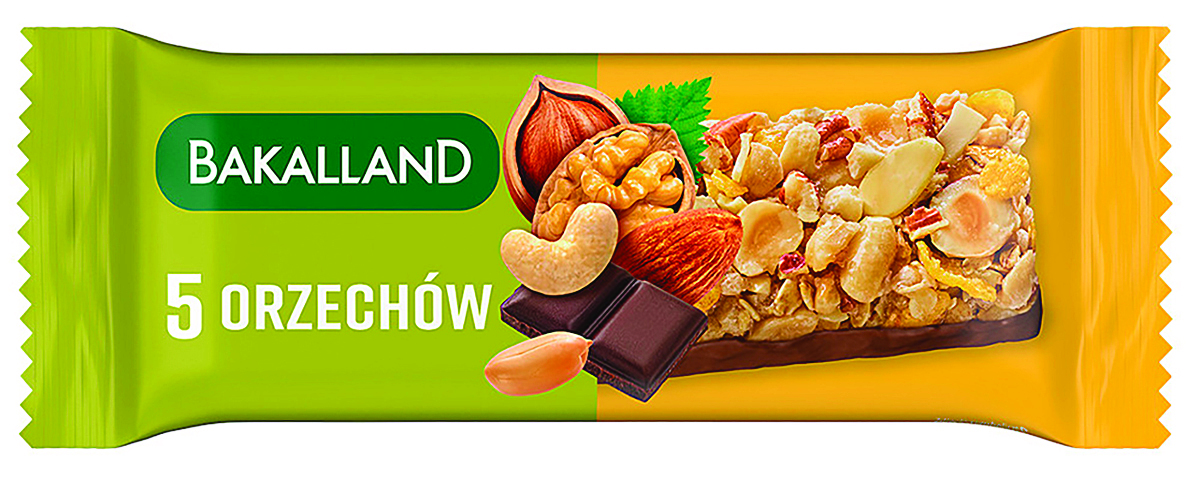 Baton zbożowy ba!, 5 orzechów, Bakalland, 40g