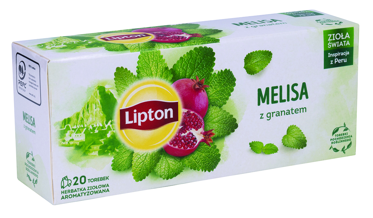 Herbata Lipton ziołowa, melisa z granatem, 20 torebek Herbata Lipton ziołowa, melisa z granatem, 20 torebek