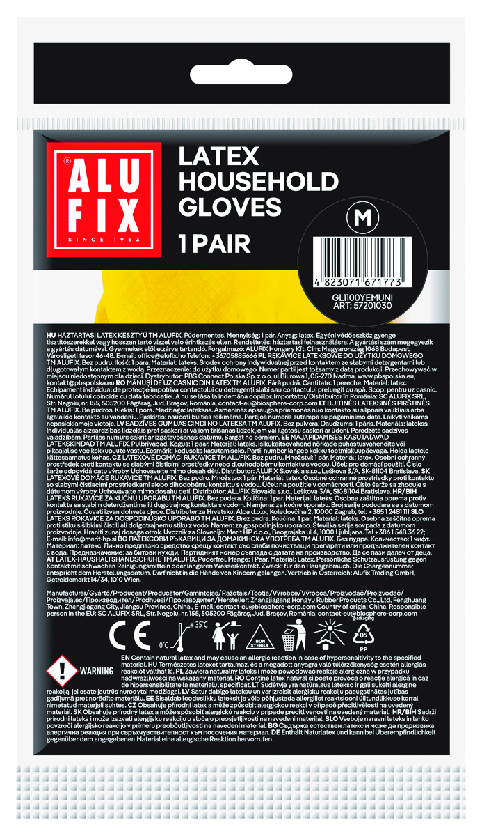 Rękawiczki domowe lateksowe ALUFIX Professional, 30g, rozmiar M, żółte