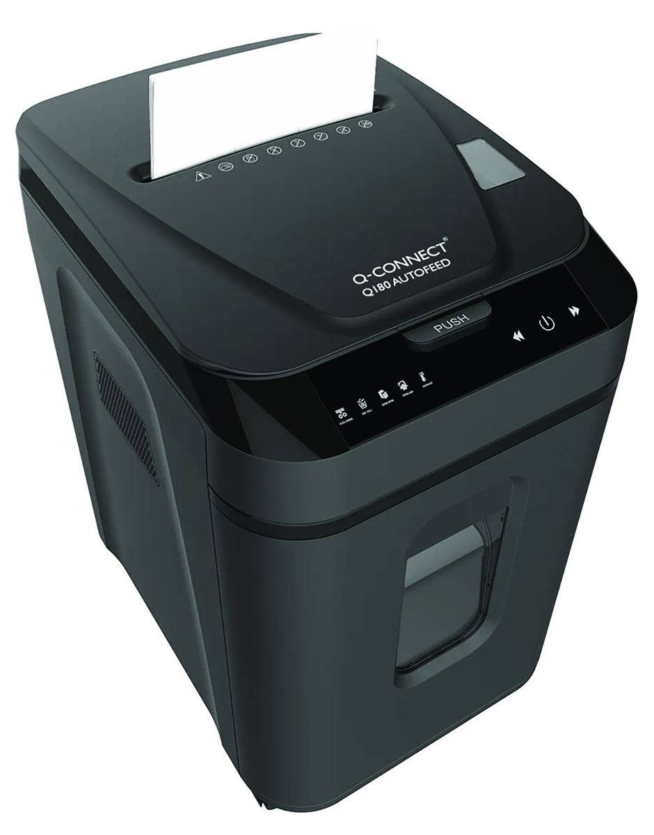 Niszczarka Q-CONNECT Q180, z automatycznym podajnikiem, czarna