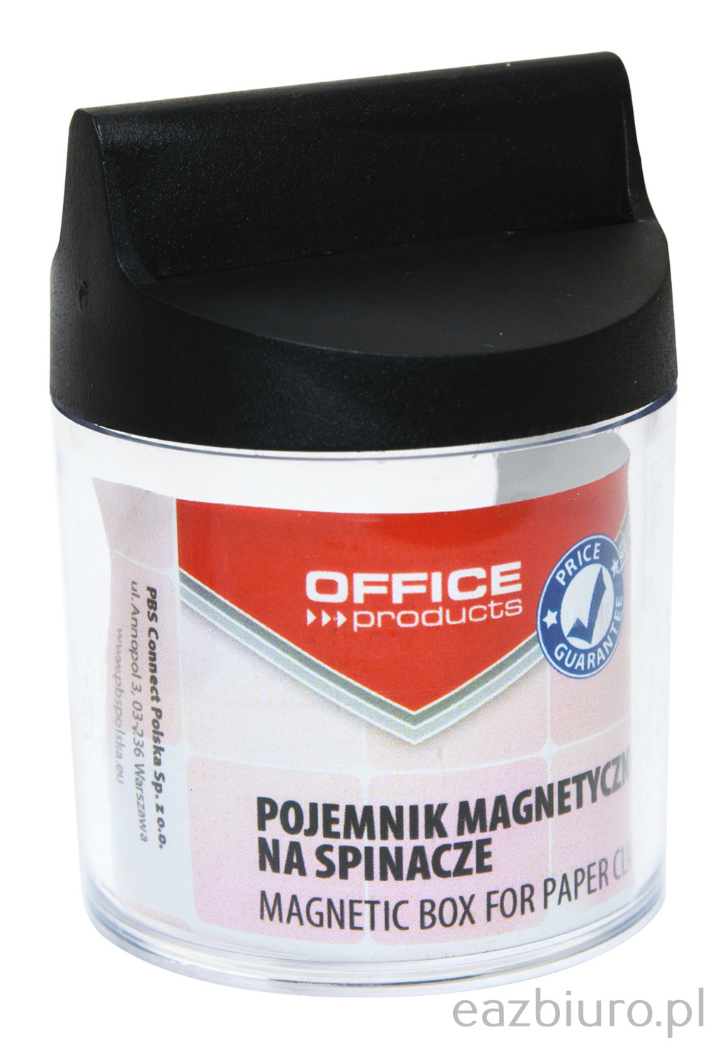Pojemnik magnetyczny na spinacze Office Products, okrągły, bez spinaczy, transparentny | eazbiuro.pl | Kup online!