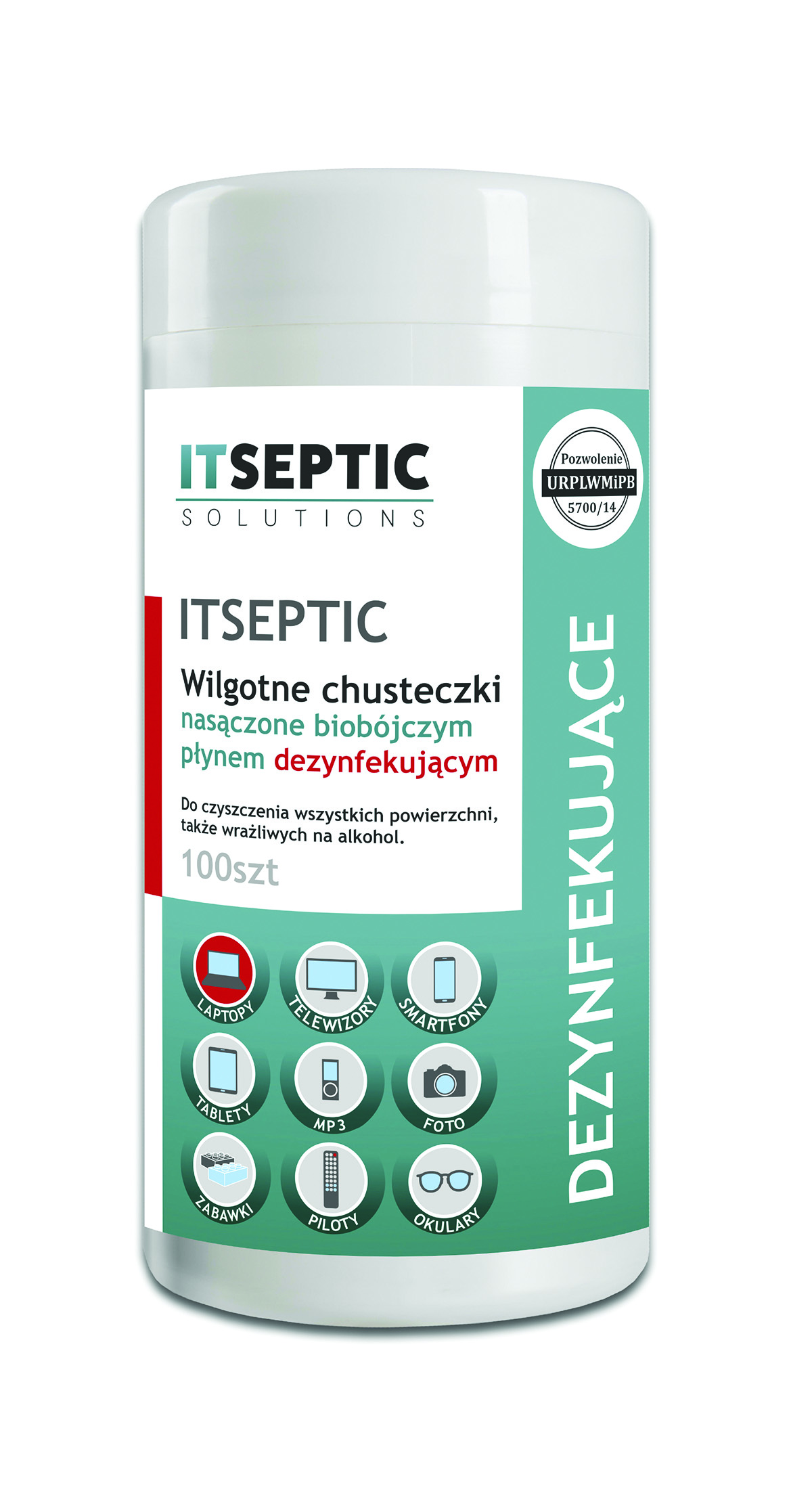 Chusteczki czyszcząco-dezynfekujące itseptic, duża tuba, 100 sztuk
