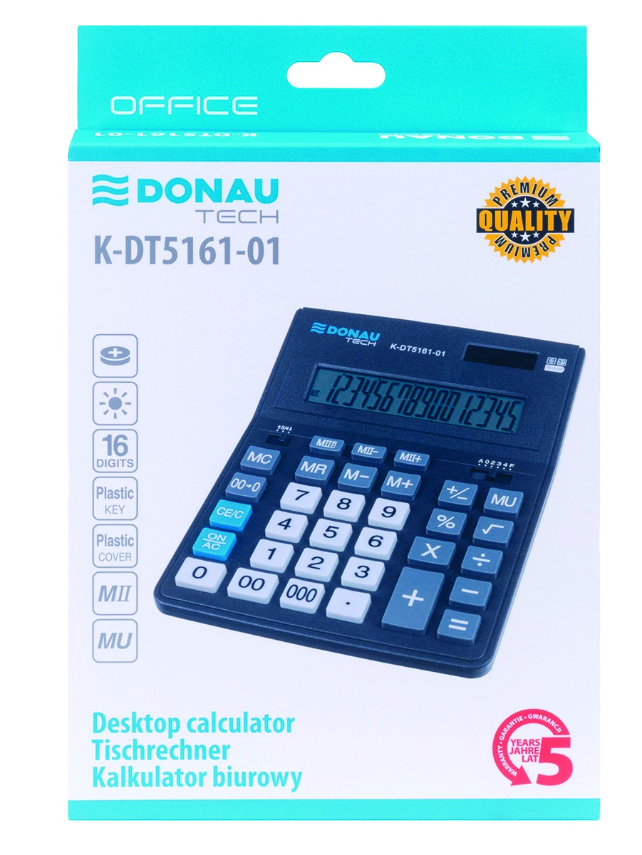 Kalkulator biurowy DONAU TECH OFFICE, CI-CDB1601BK, 16-cyfr. wyświetlacz, wym. 201x155x35mm, czarny