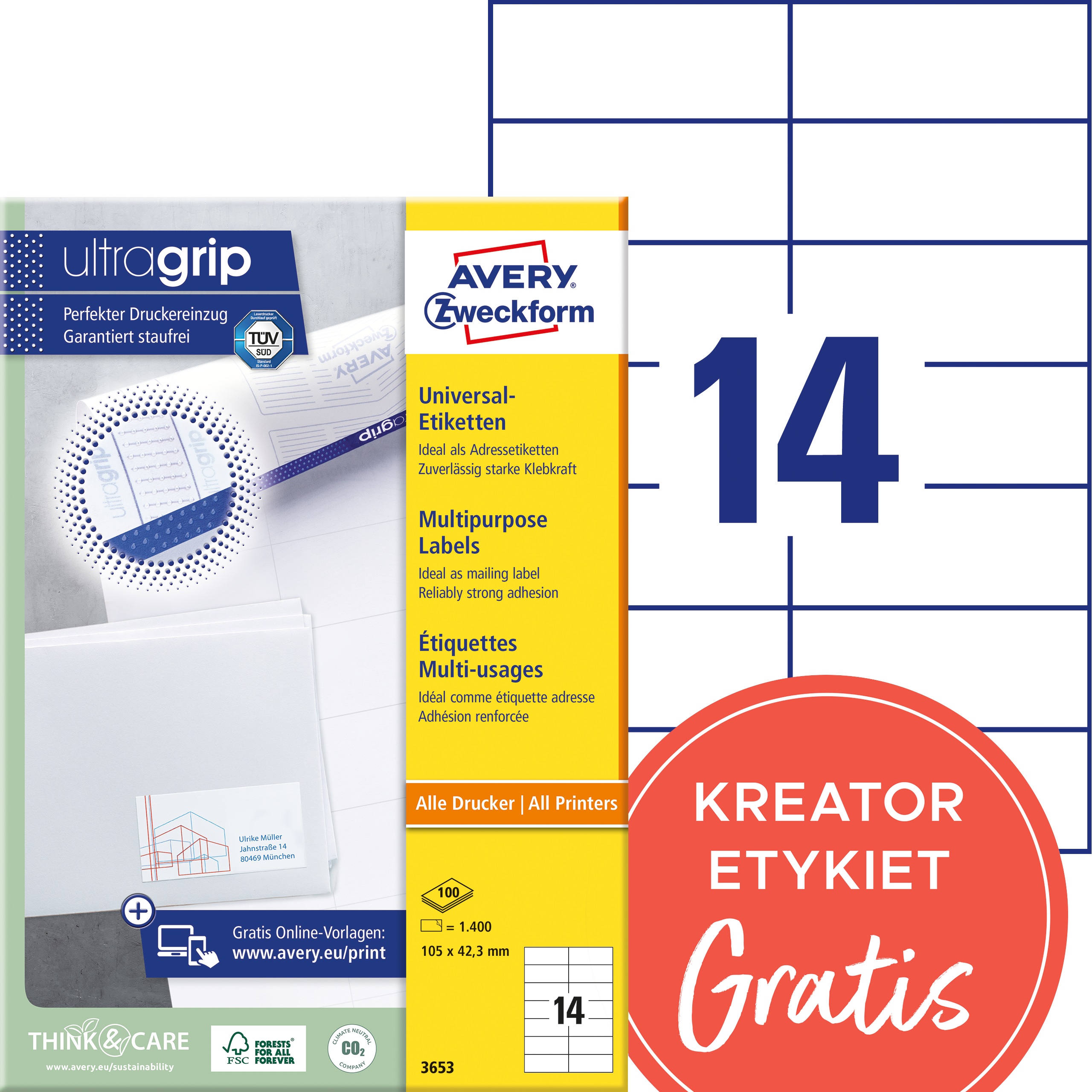 Etykiety Avery Zweckform 105 x 42,3 mm trawałe, 100 arkuszy