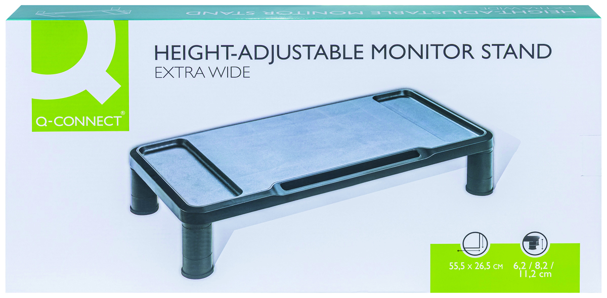 Podstawka pod monitor Q-Connect, 55,5x26,5cm, z regulacją wysokości, czarna Podstawka pod monitor Q-Connect, 55,5x26,5cm, z regulacją wysokości, czarna