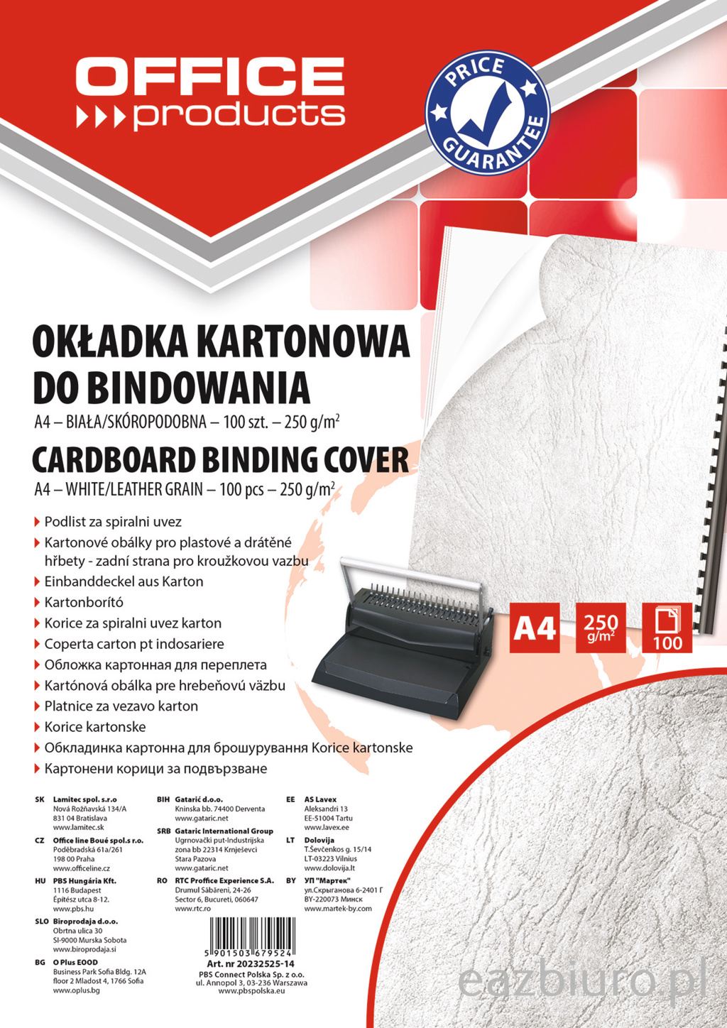 Okładki do bindowania Office Products, karton, A4, 250gsm, skóropodobne, zestaw 100 sztuk, | eazbiuro.pl | Weź okazję!