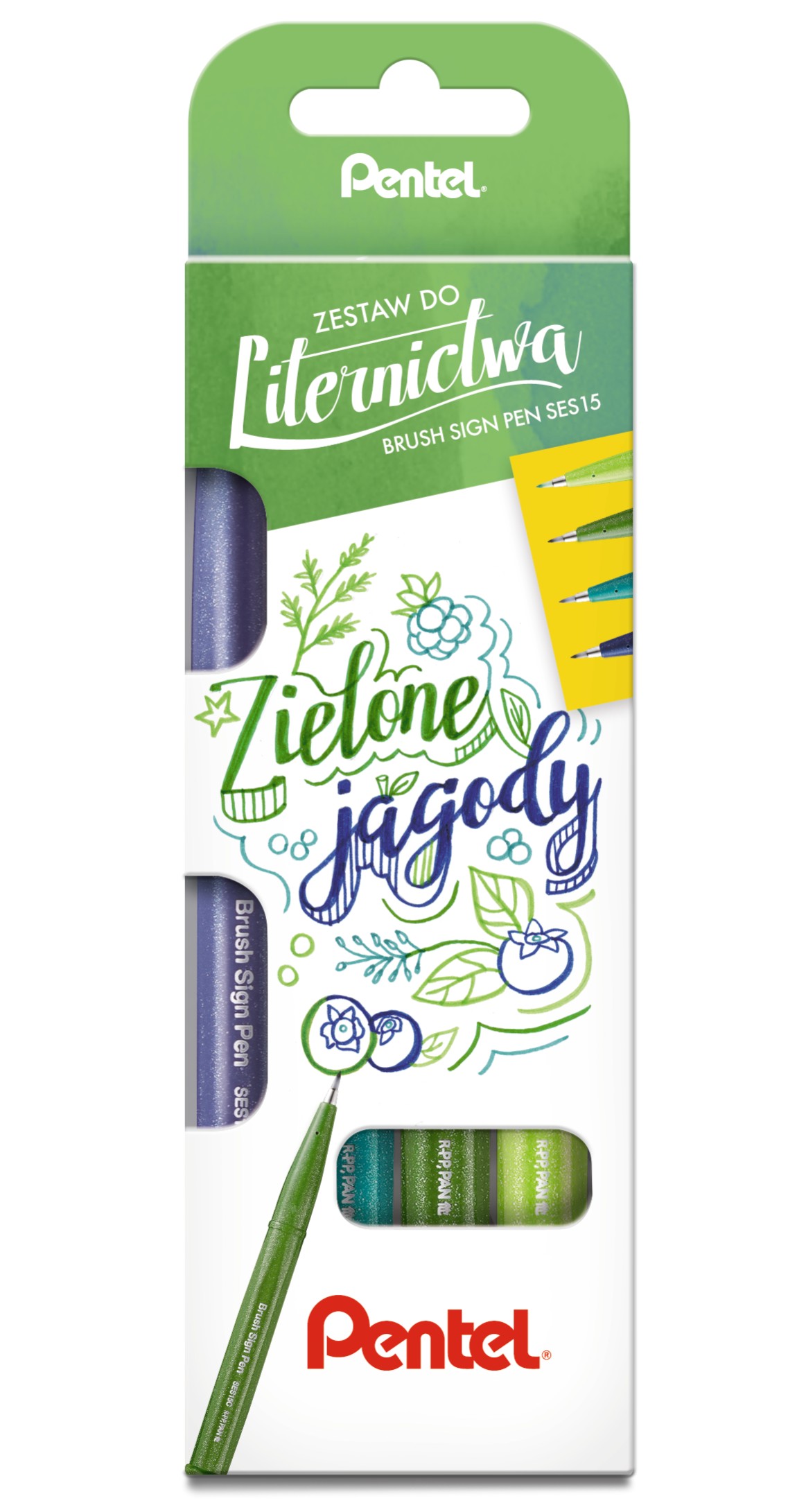 Zestaw pisaków pędzelkowych Pentel ses15 zielone jagody | eazbiuro.pl | Kup w promocji!