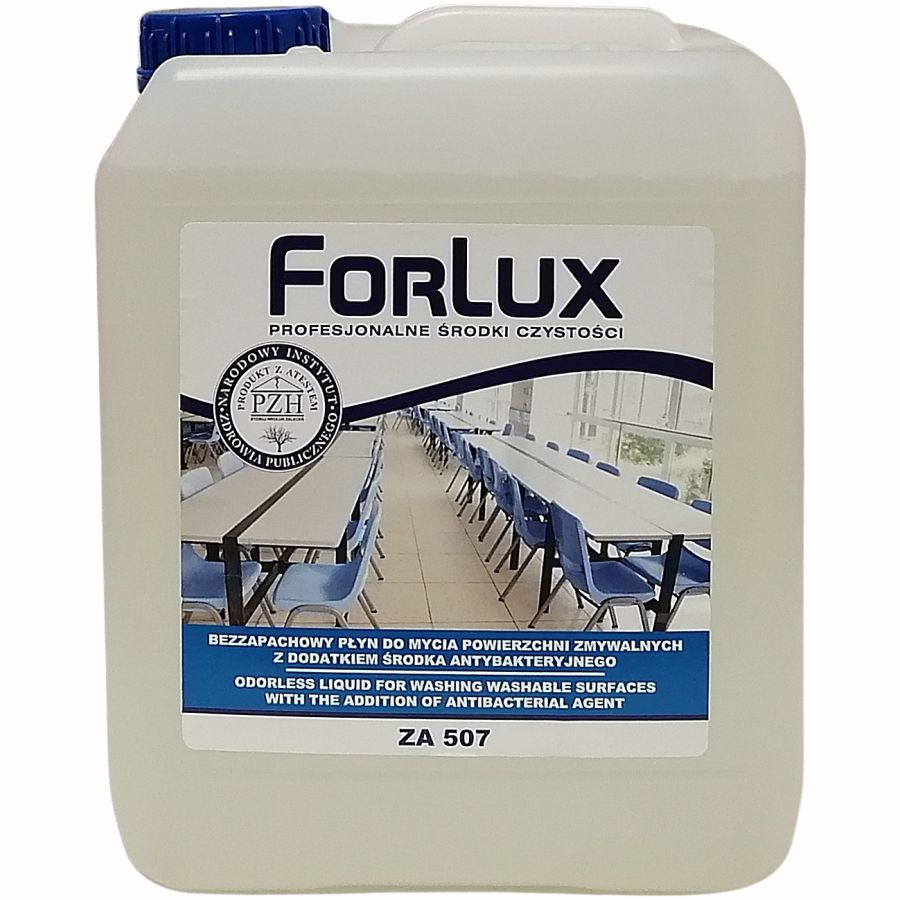 Forlux zA507 bezzapachowy płyn do mycia powierzchni zmywalnych z dodatkiem środka antybakteryjnego 5l Forlux zA507 bezzapachowy płyn do mycia powierzchni zmywalnych z dodatkiem środka antybakteryjnego 5l