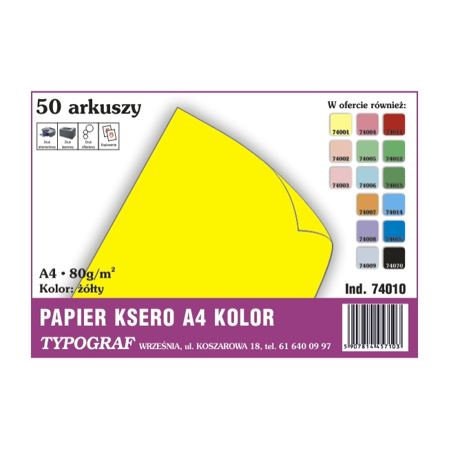Papier ksero A4 żółty 80g/50ark Papier ksero A4 żółty 80g/50ark