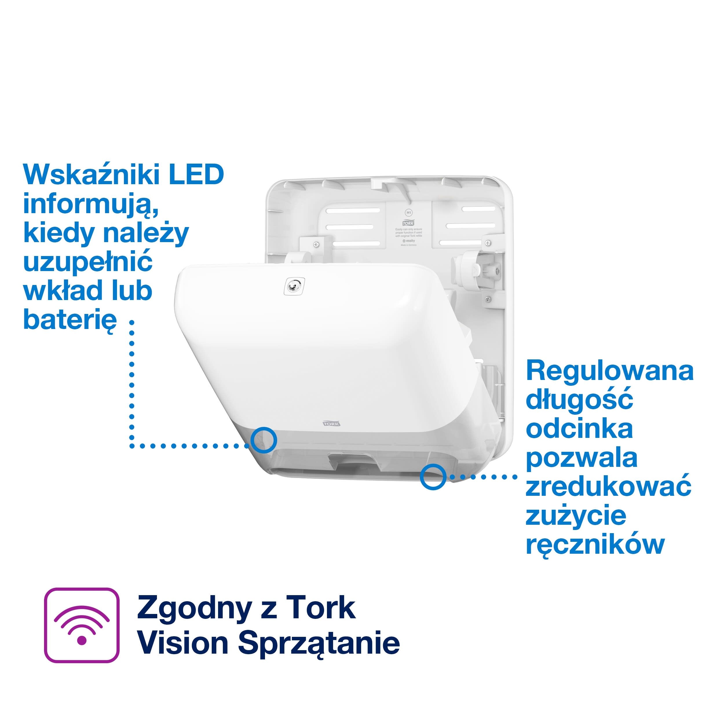 Tork matic® dozownik do ręczników papierowych w roli z sensorem intuition, biały, h1, dozowanie po jednym odcinku, linia elevation, 551100