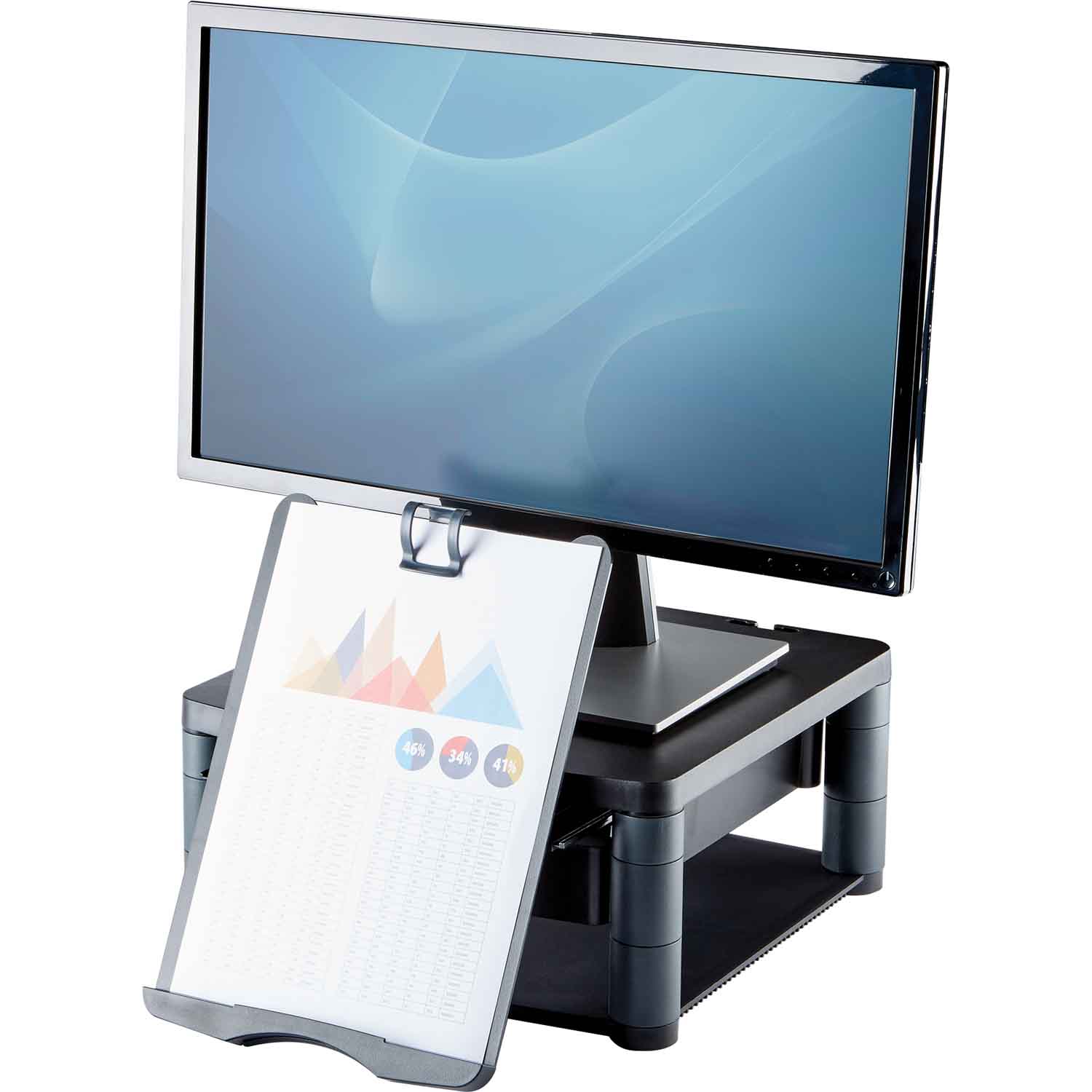 Podstawa pod monitor z szufladą copyholderem grafitowa