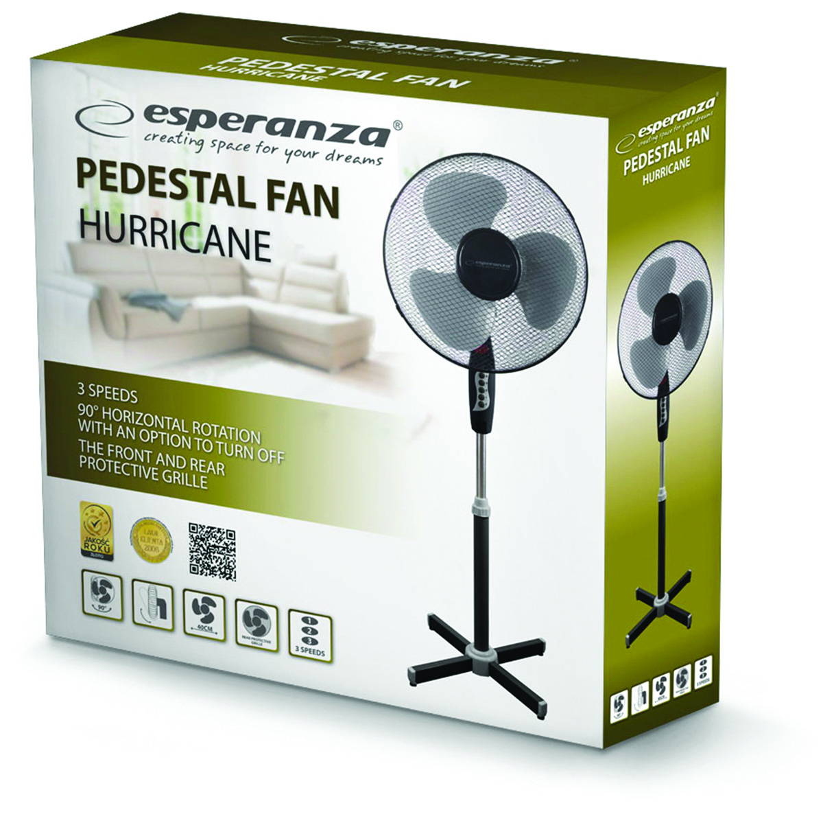 Wentylator esperanza hurricane, stojący, śr. 40cm, 50w, czarny