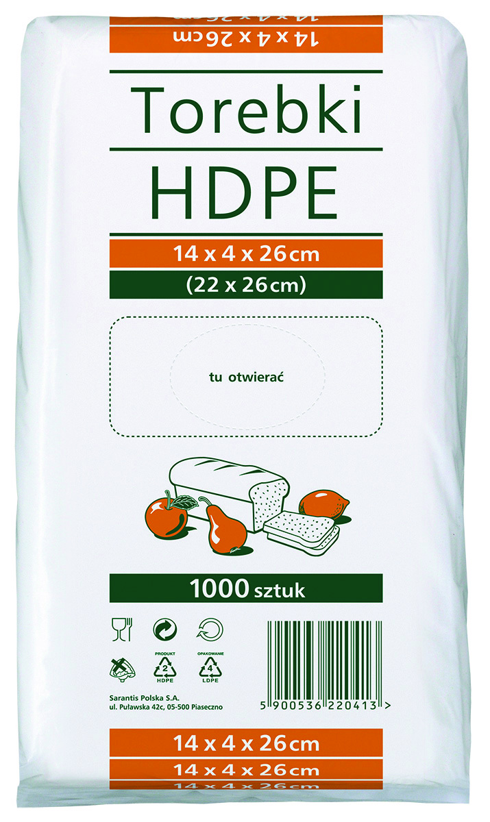 Torebki spożywcze HDPE, 14x4x26cm, 1000 szt., transparentne
