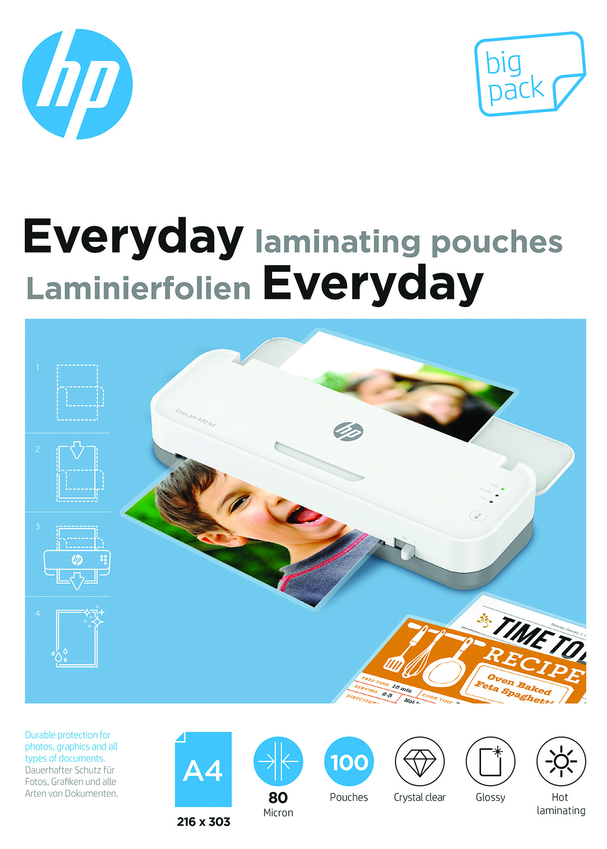 Folie laminacyjne HP everyday, A4, 80 mic, 100 szt., przezroczyste/połysk