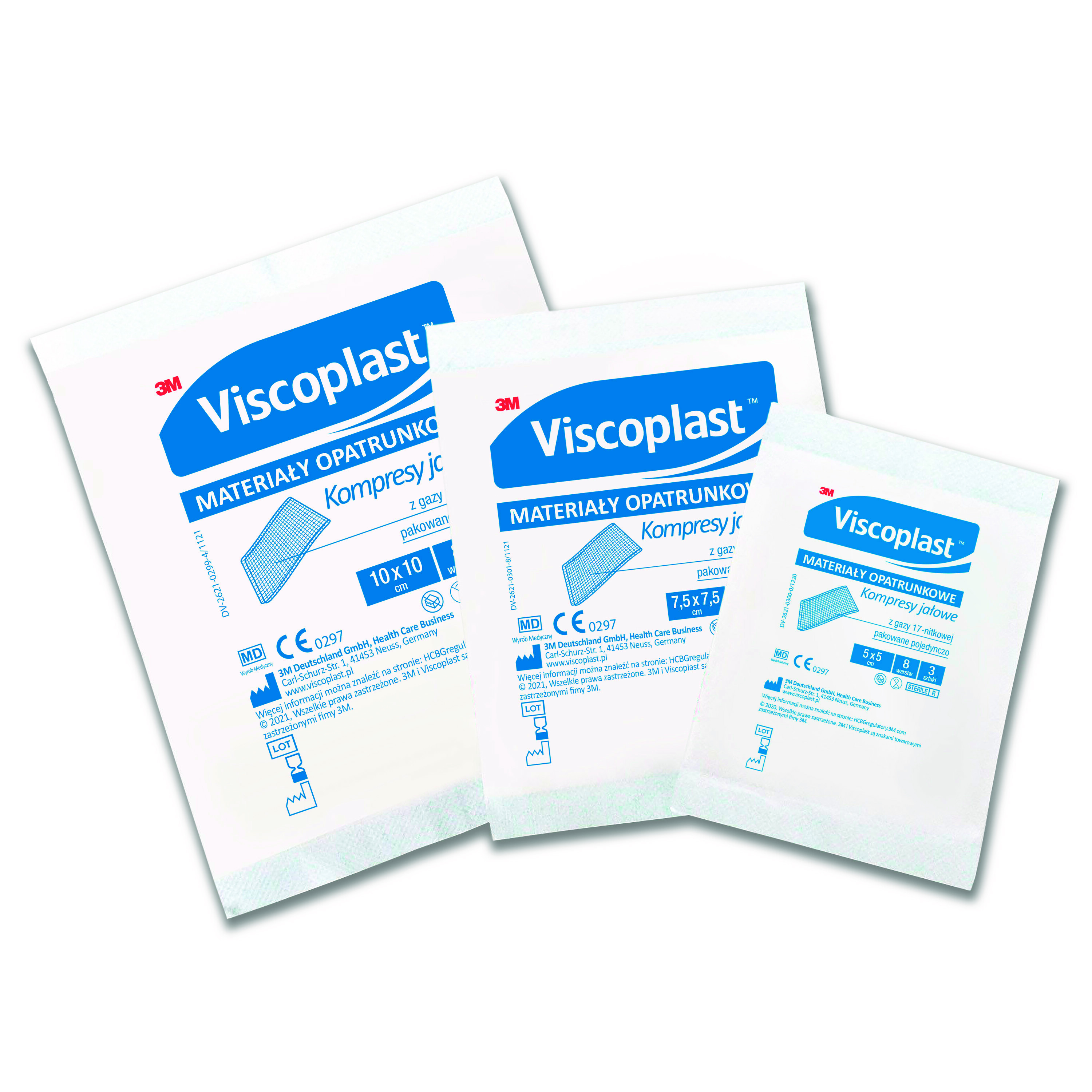 Kompresy gazowe jałowe z gazy bawełnianej, VISCOPLAST, 10x10cm, 3 szt.