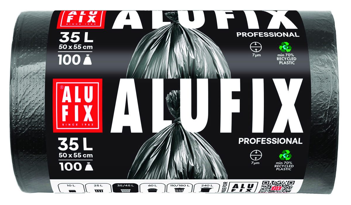 Worki na śmieci ALUFIX Professional, HDPE, 50x55cm, 7 µm, 35l, 100 szt., czarne