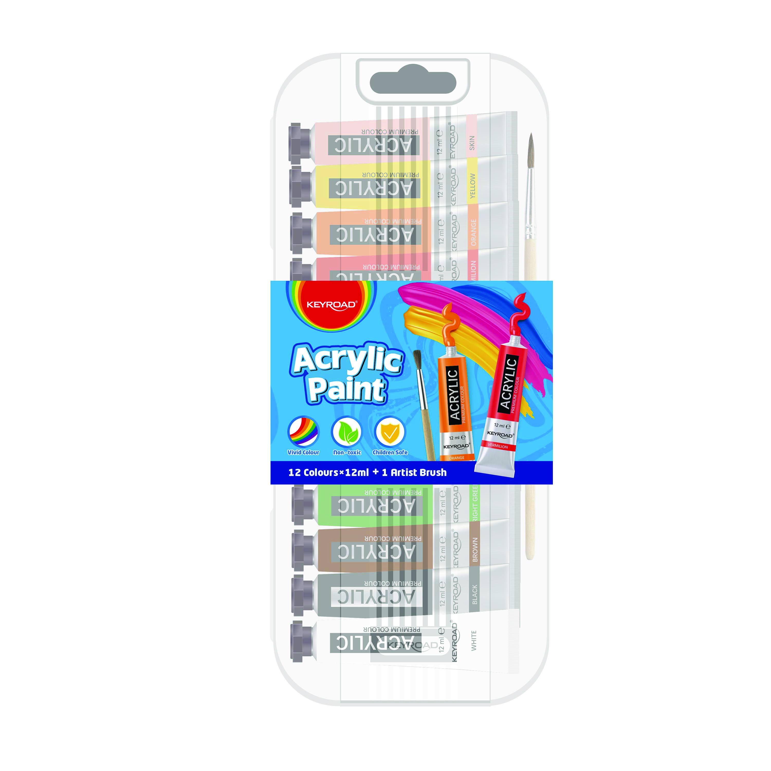 Farby akrylowe Keyroad, 12x12ml, mix kolorów Farby akrylowe Keyroad, 12x12ml, mix kolorów