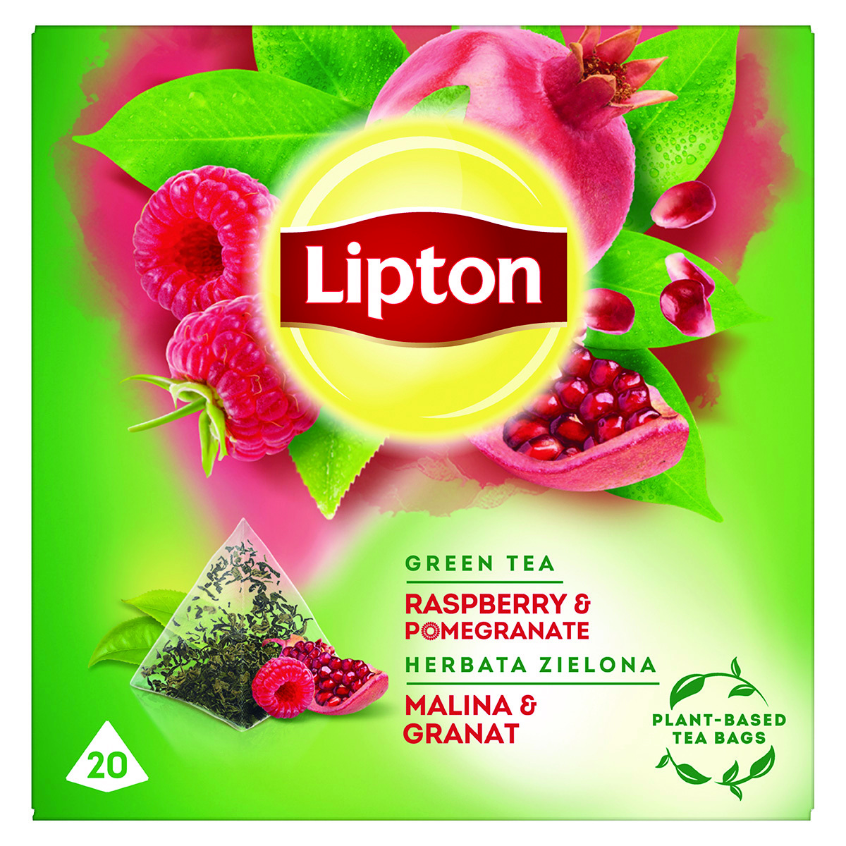 Herbata zielona Lipton piramidki malina i granat 20 torebek