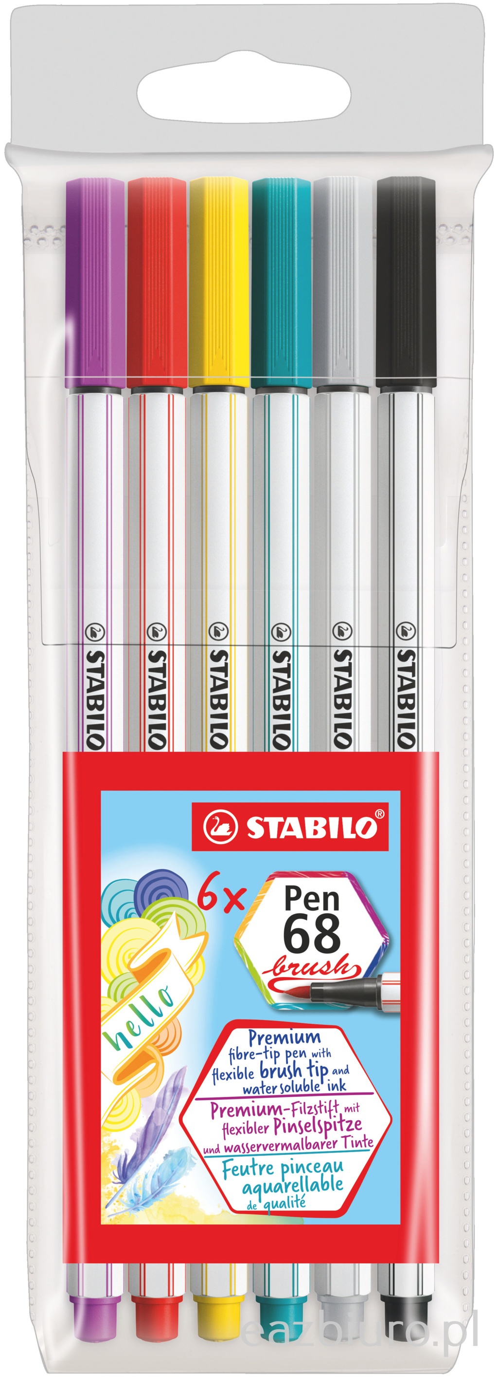 Flamastry Stabilo pen 68 brush etui zestaw 6 sztuk | eazbiuro.pl | Nie czekaj!