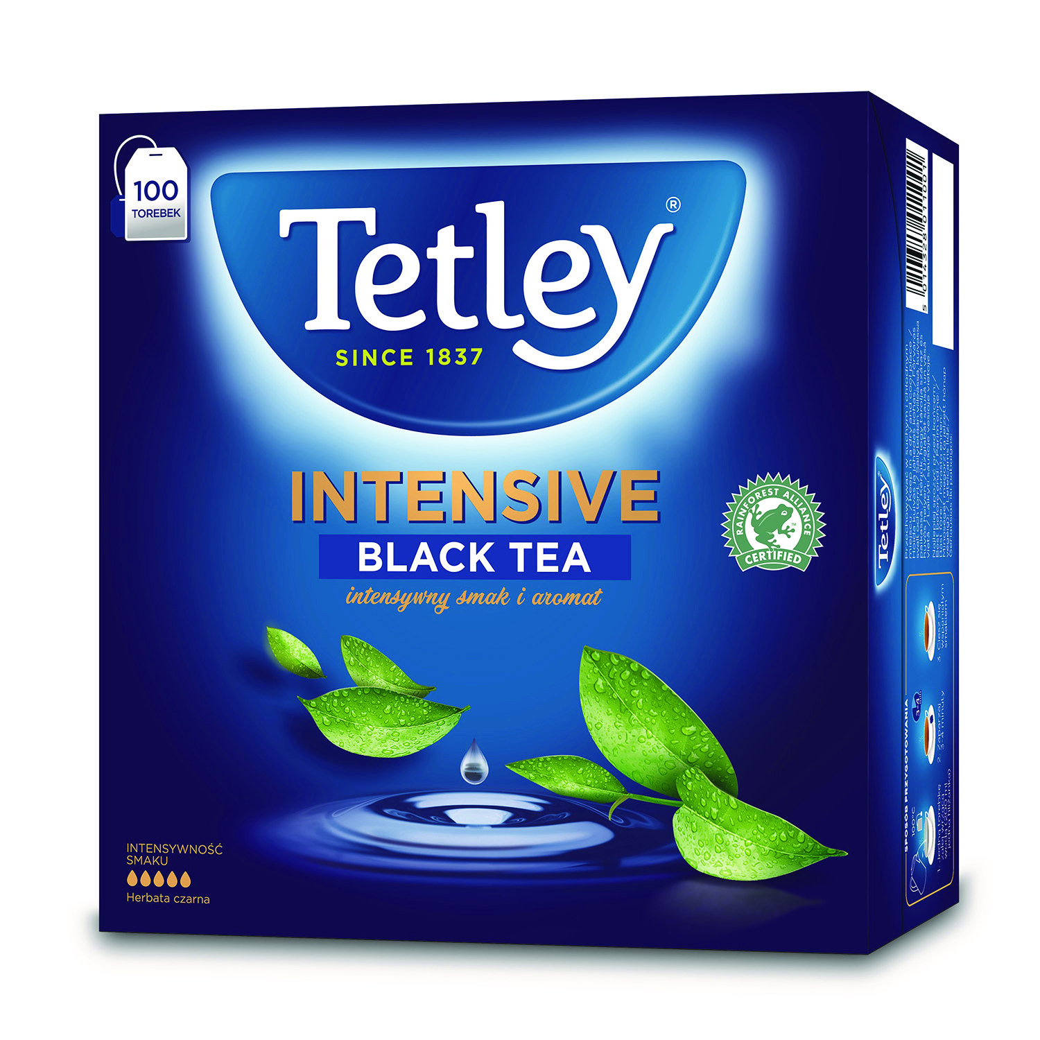 Herbata czarna Tetley intensive black, 100 torebek, z zawieszką Herbata czarna Tetley intensive black, 100 torebek, z zawieszką
