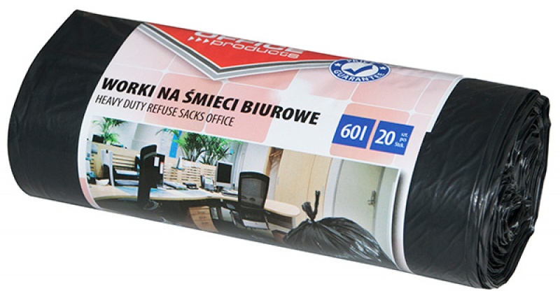 Worki na śmieci biurowe Office Products, mocne (ldpe), 60l, 20szt., czarne Worki na śmieci biurowe Office Products, mocne (ldpe), 60l, 20szt., czarne
