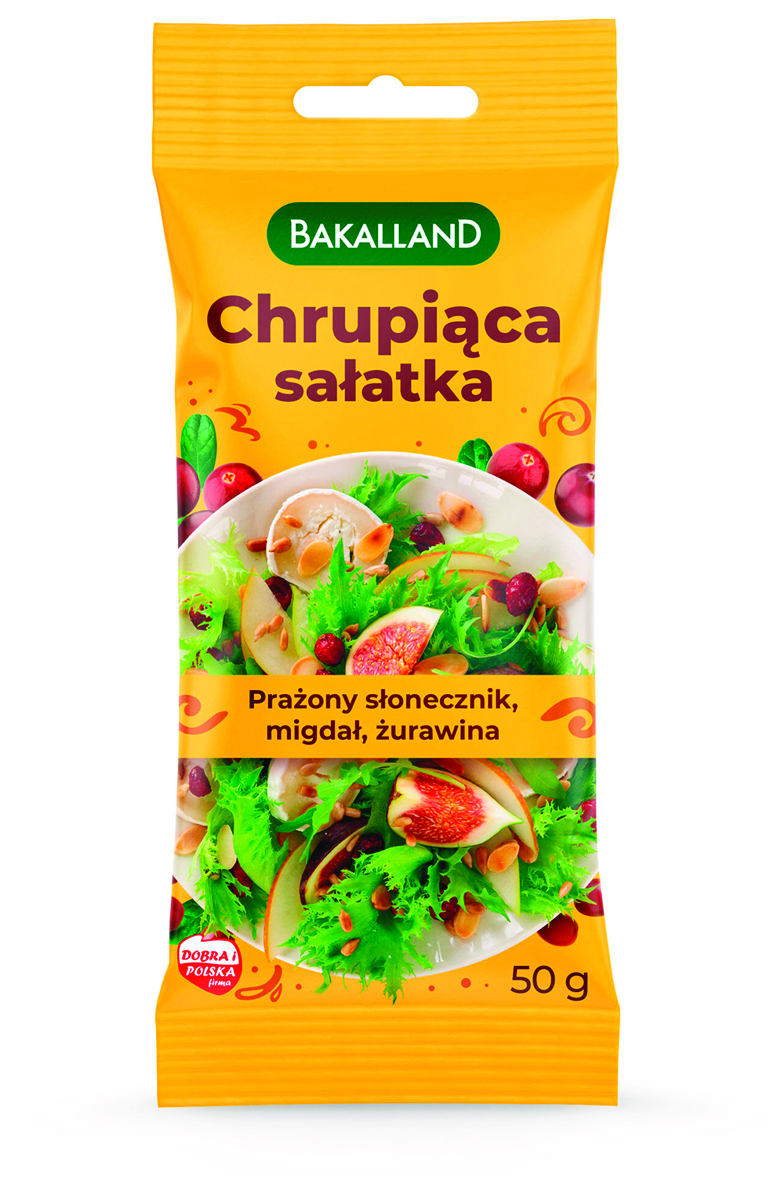 Chrupiąca sałatka BAKALLAND, mix prażonych ziaren z żurawiną, 50g