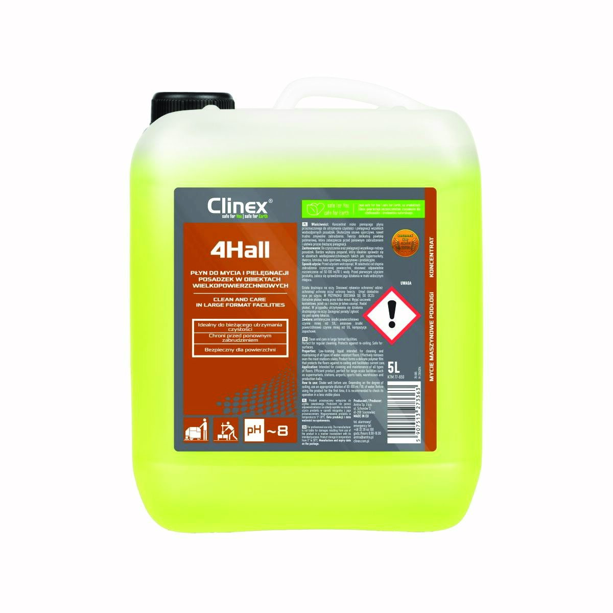 Płyn CLINEX 4Hall, myjąco-pielęgnujacy, do posadzek w obiektach wielkopowierzchniowych, 5l