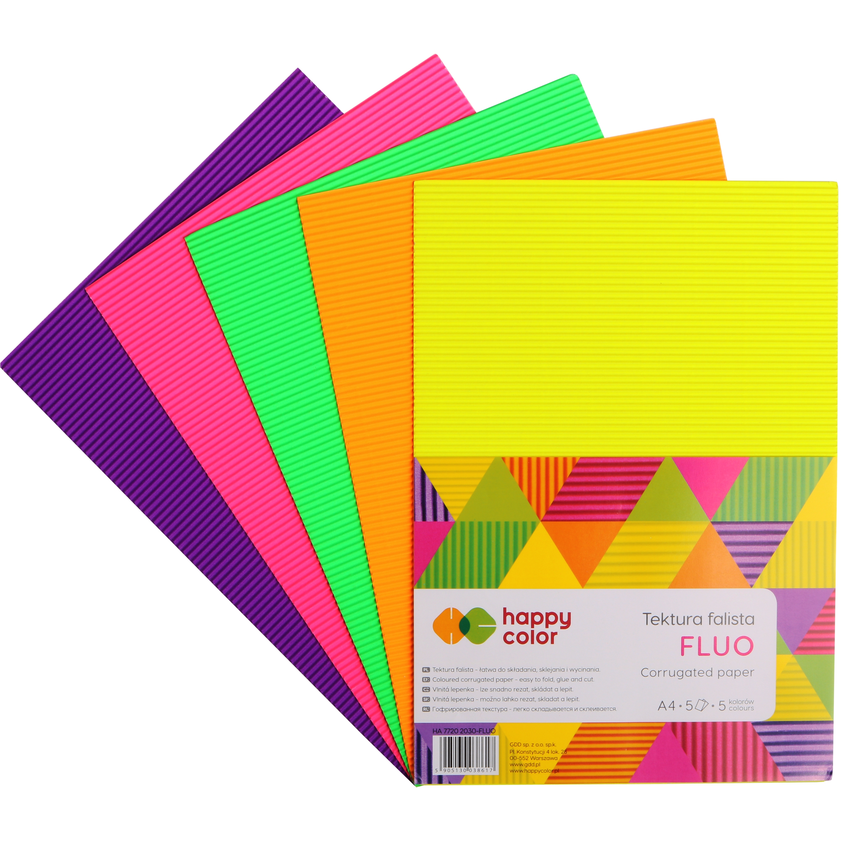 Tektura falista fluo Happy Color A4 5 szt.