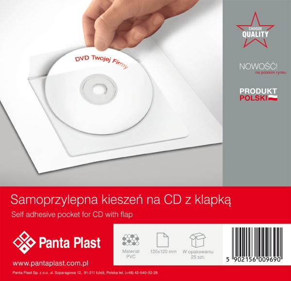Kieszenie samoprzylepne cd z klapką zestaw 25 sztuk 120x120 mm | eazbiuro.pl | Wybierz i kup!