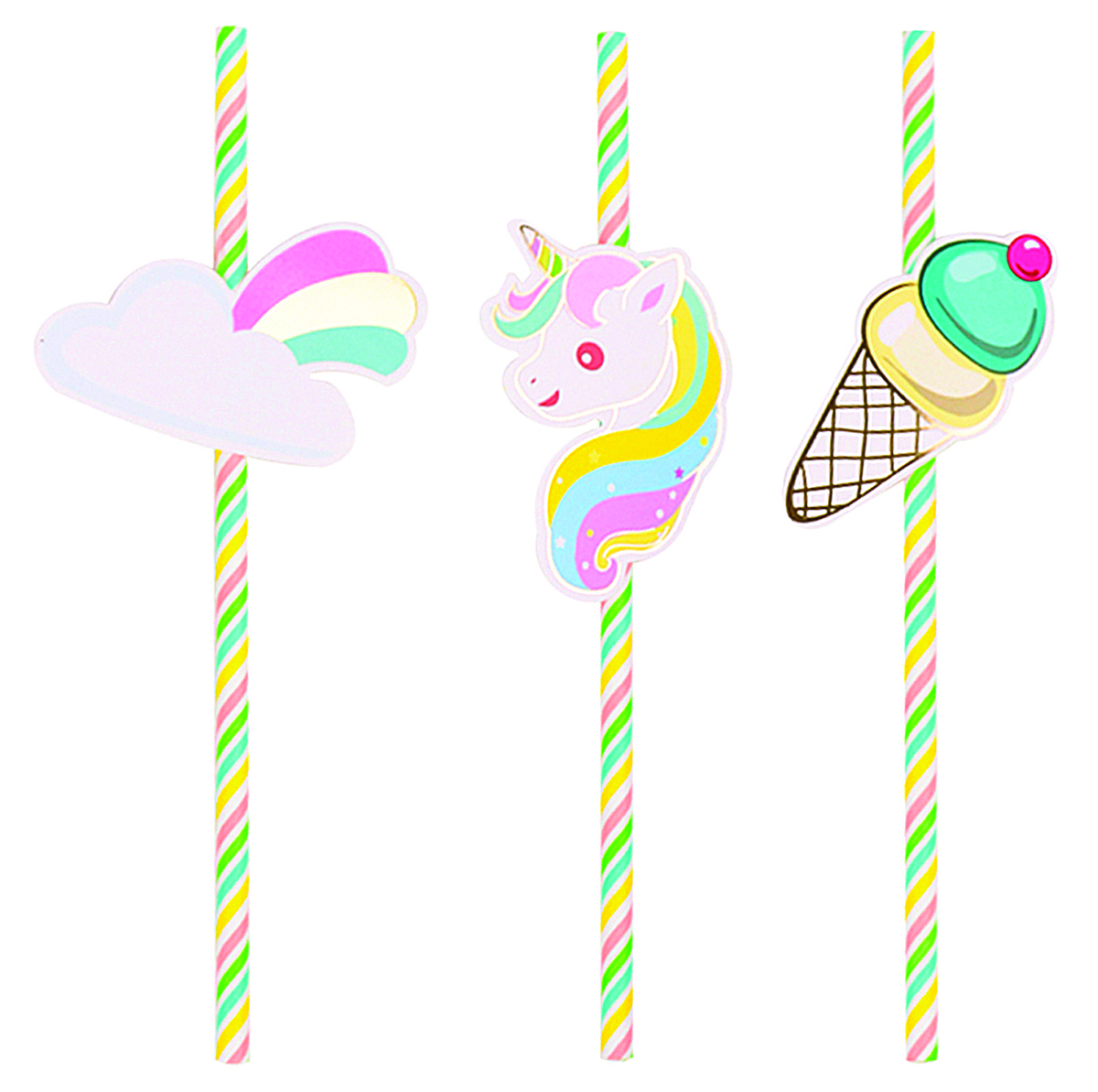 Słomki PARTY GO Unicorn, 19,5cm, 6 szt., różowe