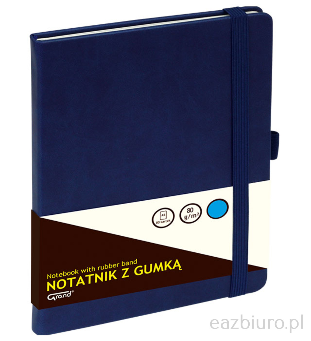 Notatnik Grand z gumką granatowy A5/80 kartek 80gm - kratka | eazbiuro.pl | Zamów błyskawicznie!