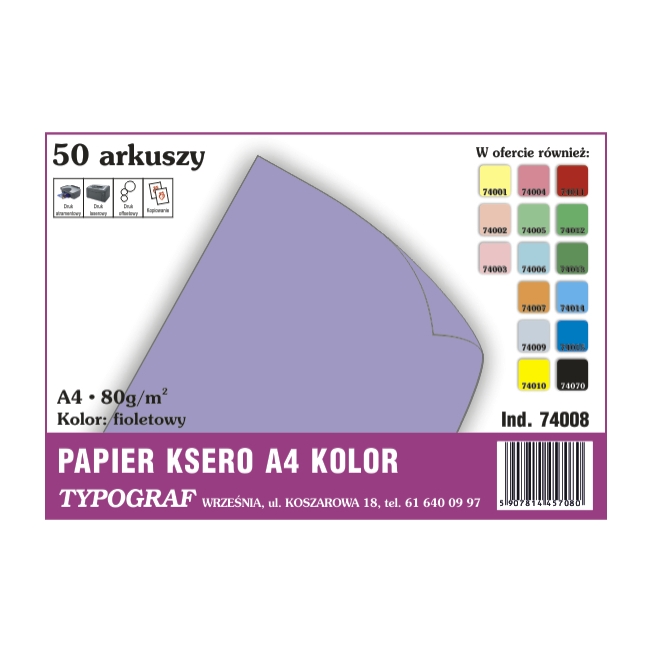 Papier ksero A4 fioletowy 80g/50ark