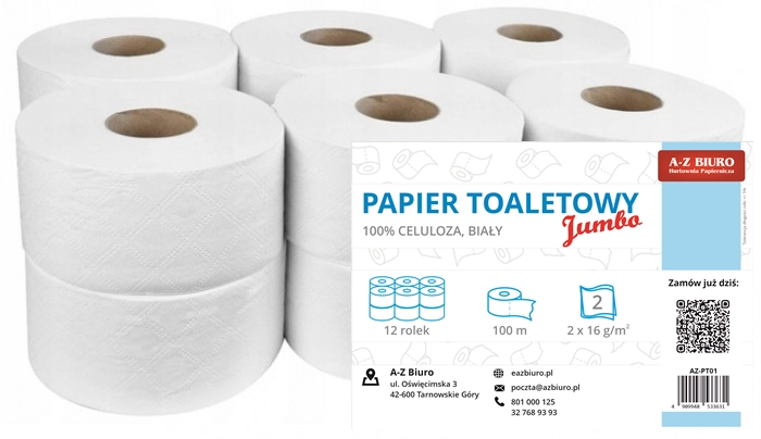 Papier toalet.Jumbo biały /12szt/ celul. azbiuro