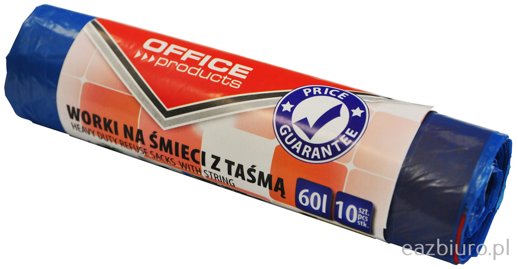 Worki na śmieci z taśmą Office Products, premium (ldhd), 60l, 10szt., niebieskie