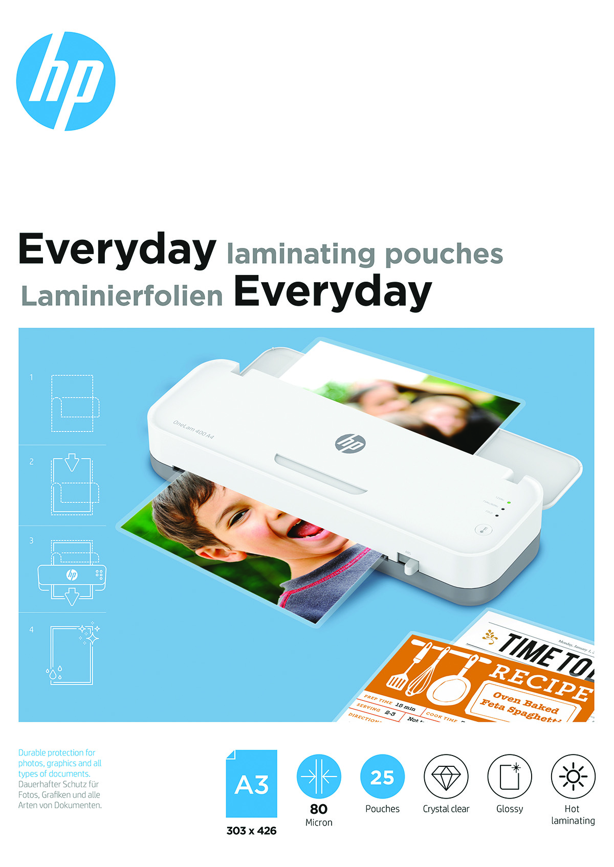 Folie laminacyjne HP everyday, A3, 80 mic, 25 szt., przezroczyste/połysk