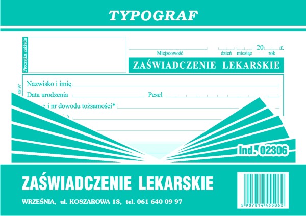 Druk zaświadczenie lekarskie A6 Typograf
