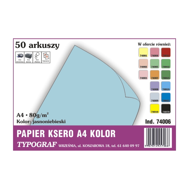 Papier ksero A4 jasnoniebieski 80g/50ark