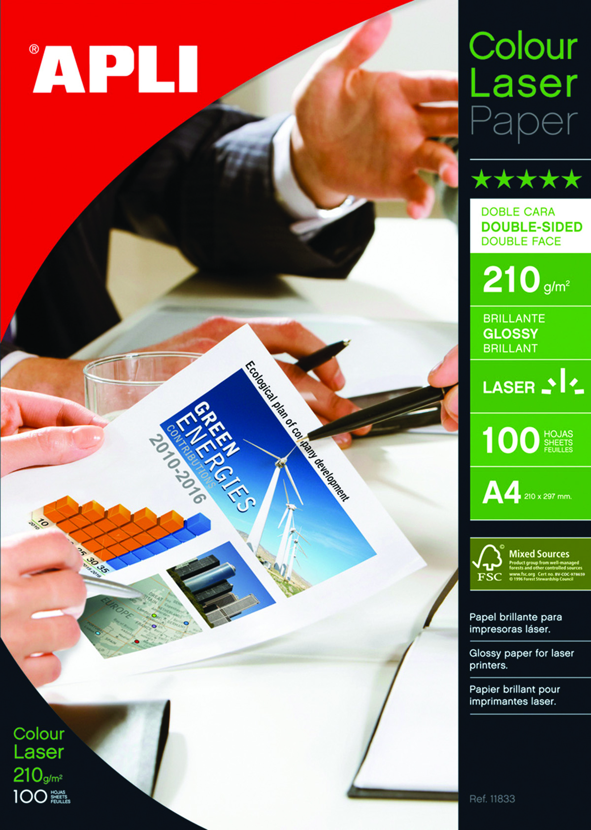 Papier fotograficzny Apli glossy laser paper, A4, 210gsm, błyszczący, 100 arkuszy Papier fotograficzny Apli glossy laser paper, A4, 210gsm, błyszczący, 100 arkuszy