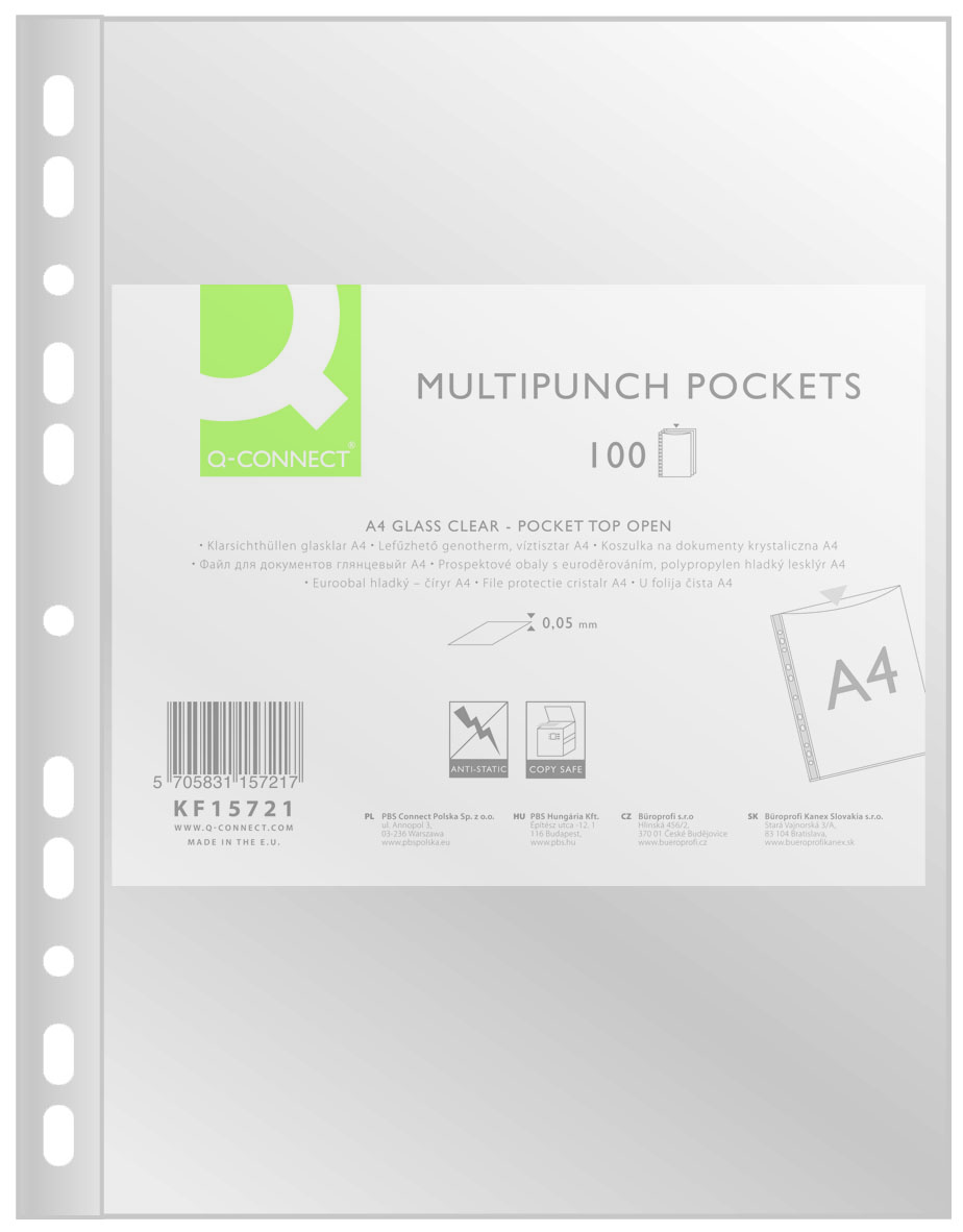 Koszulki na dokumenty Q-Connect, pp, A4, krystal, 50 mikr., 100 sztuk