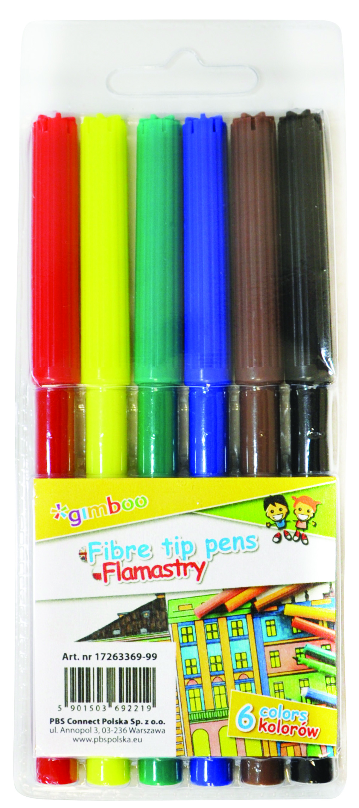 Flamastry Gimboo, zestaw 6 sztuk na zawieszce, mix kolorów | eazbiuro.pl | Kup online!