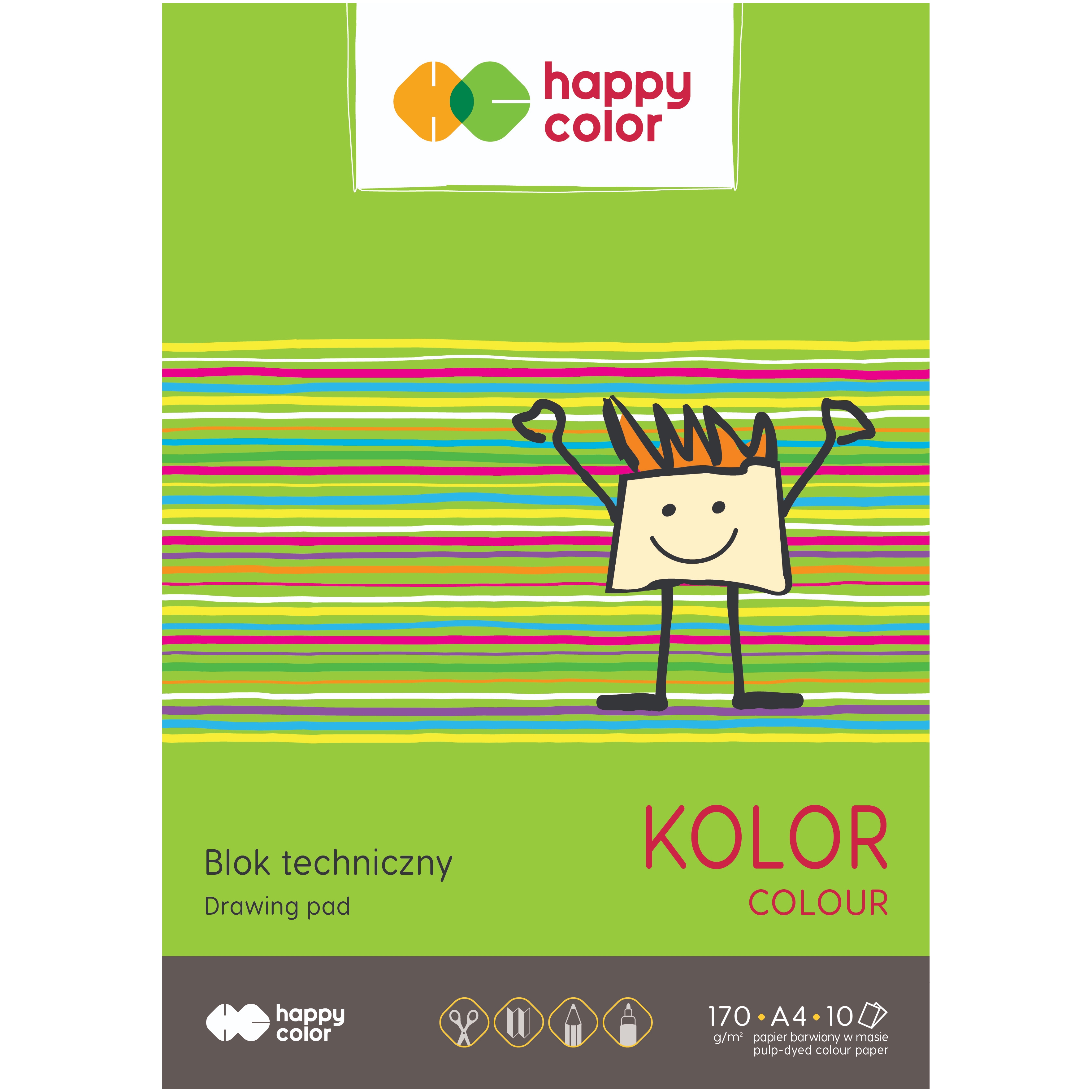 Blok techniczny kolorowy A4, 170g, 10 ark, happy