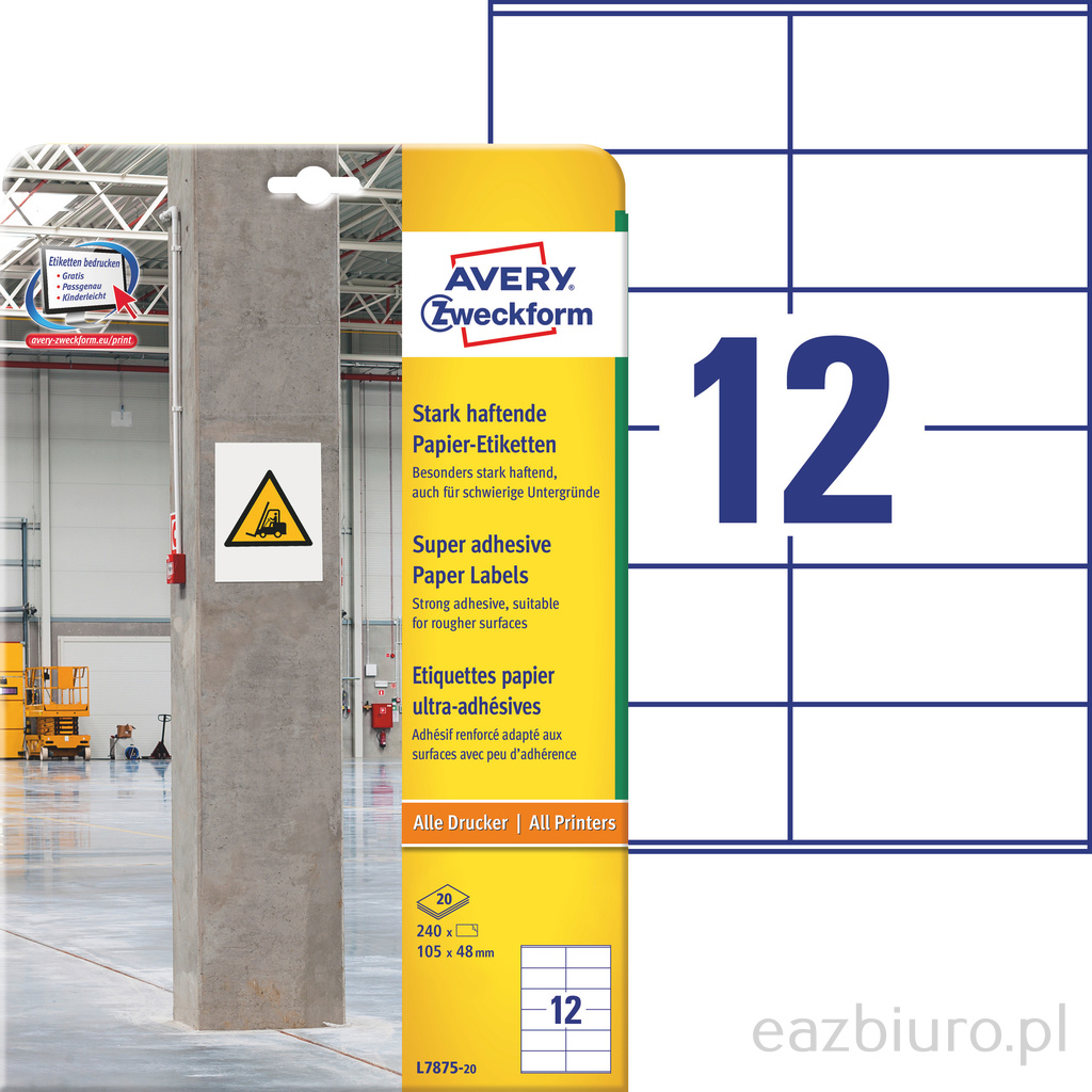 Etykiety papierowe do trudnych powierzchni 105 x 48 mm | eazbiuro.pl | Zamów taniej!