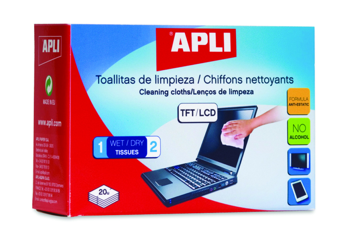 Suche i wilgotne chusteczki Apli do czyszczenia ekranów | eazbiuro.pl | Kup sprytnie!