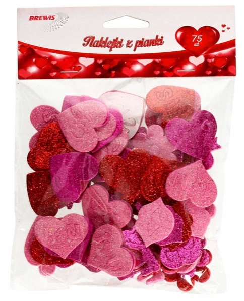 Naklejki z pianki serca z brokatem zestaw 75 sztuk | eazbiuro.pl | Kup online!