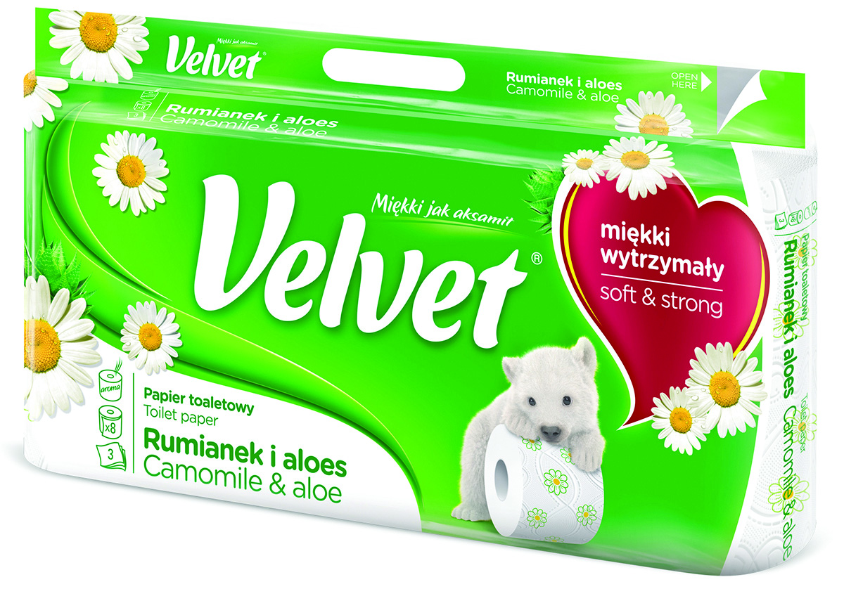 Papier toaletowy Velvet rumianek i aloes 3-warstwowy 8 rolek