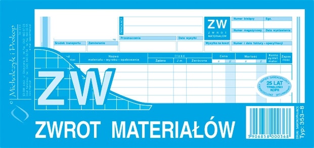Druk zw zwrot materiału 1/3 A4 M&P | eazbiuro.pl | Zamów szybko!