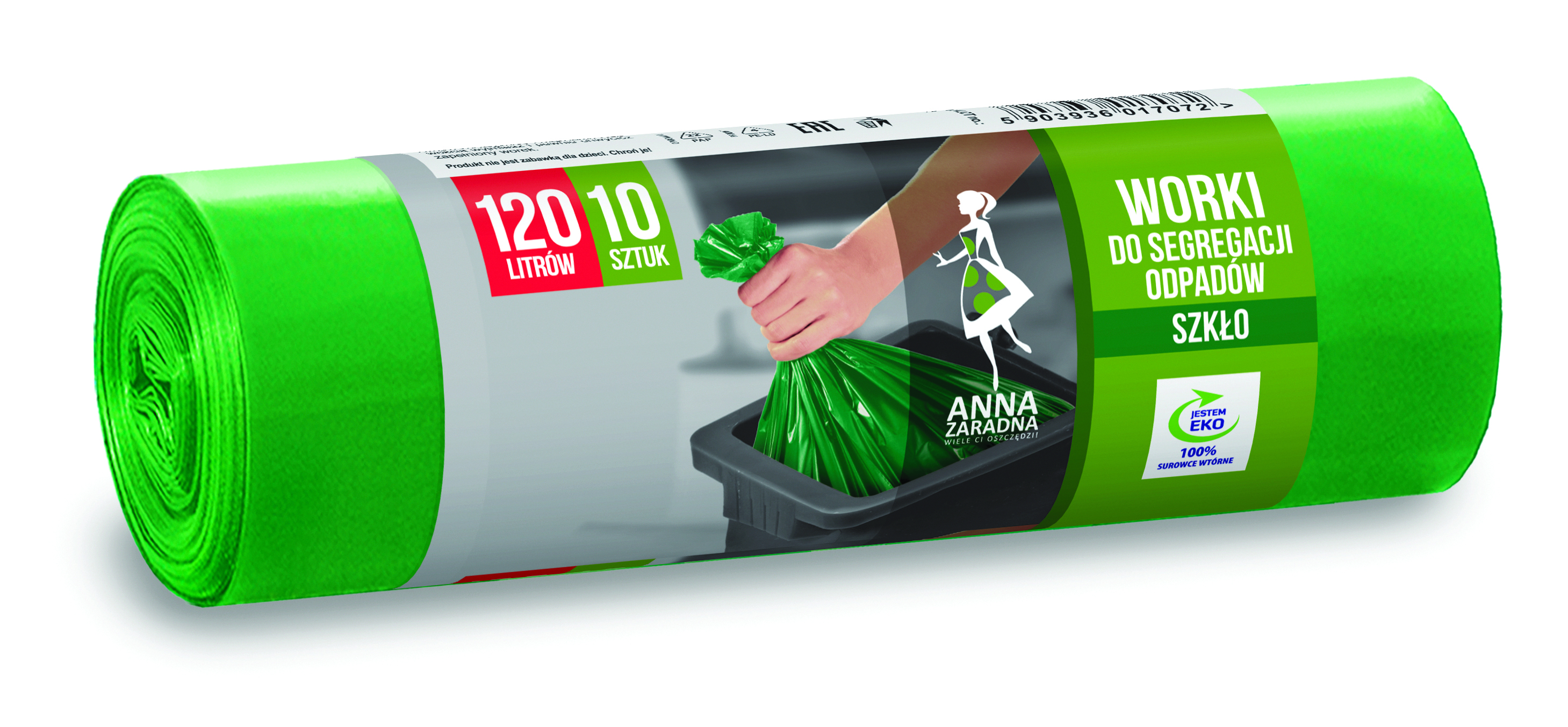 Worki do segregacji odpadów Anna Zaradna, szkło, 120 l, zestaw 10 sztuk., zielone, zielony | eazbiuro.pl | Zamów z gwarancją!