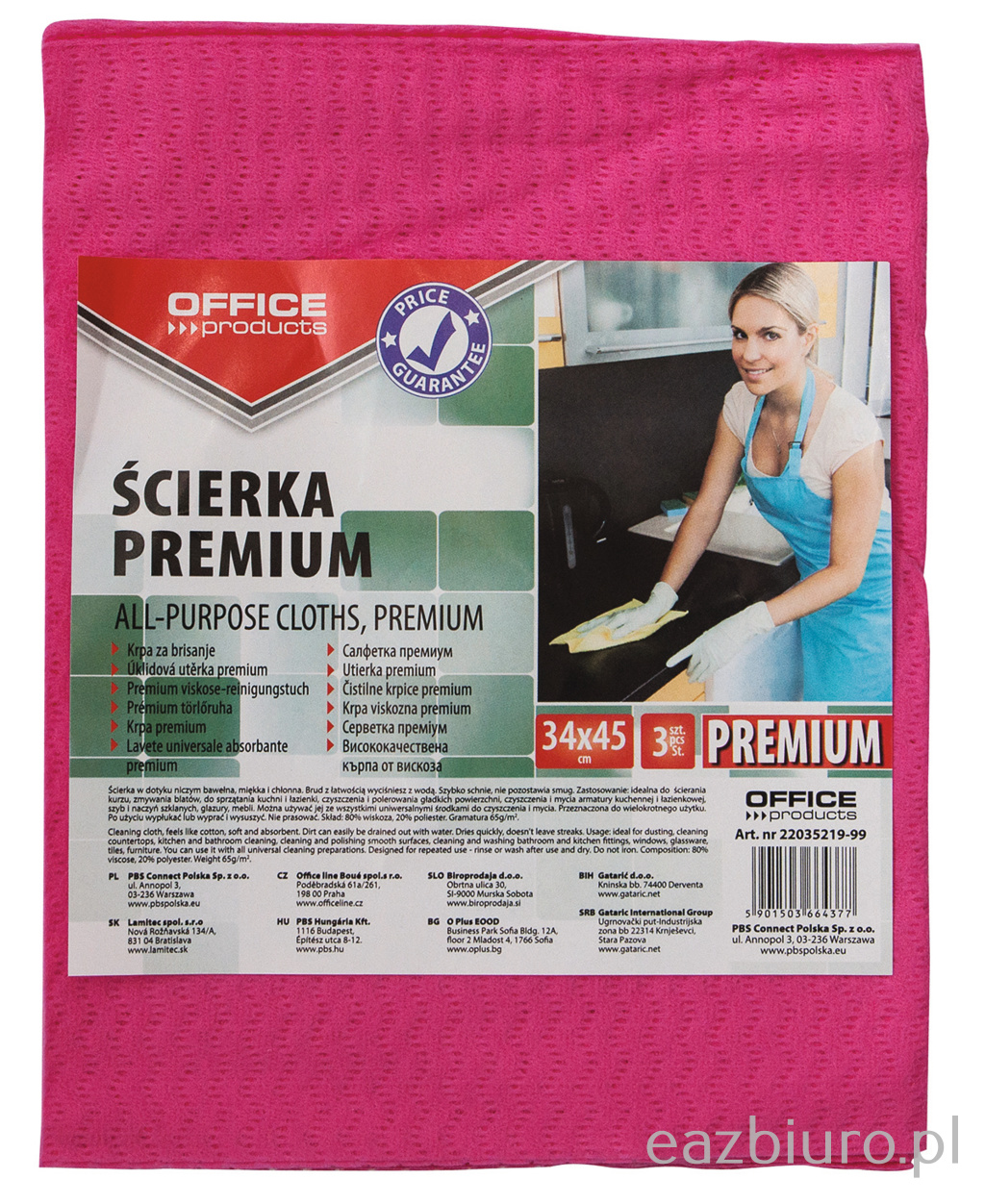 Ścierka premium Office Products, wiskoza 80%, 65g/mkg, 34x45cm, 3 sztuki